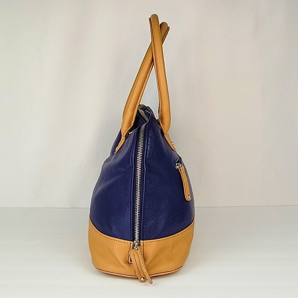 Tignanello Pebbled Leather Color Block Shoulder Bag Navy & Tan - Picture 3 of 16
